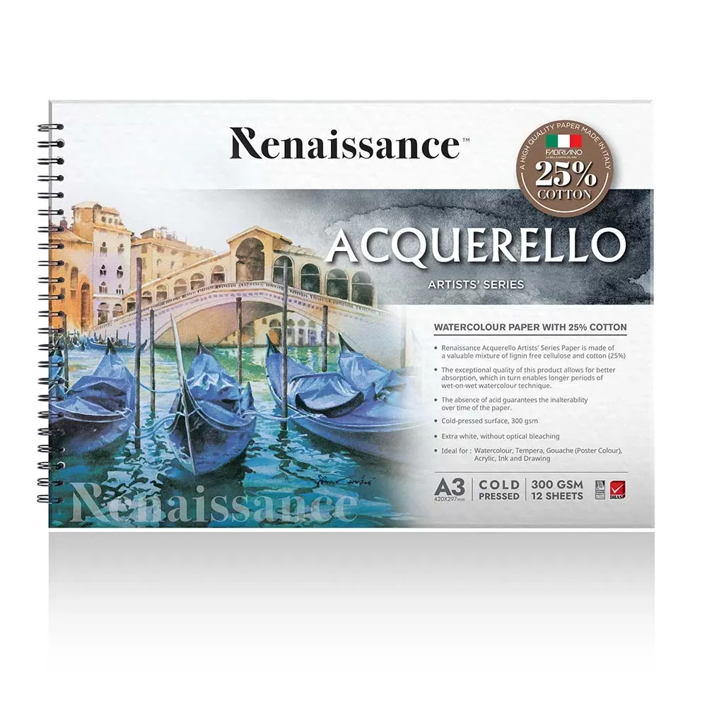 Akvarellilehtiö A3, 25% puuvillaa, 300 g