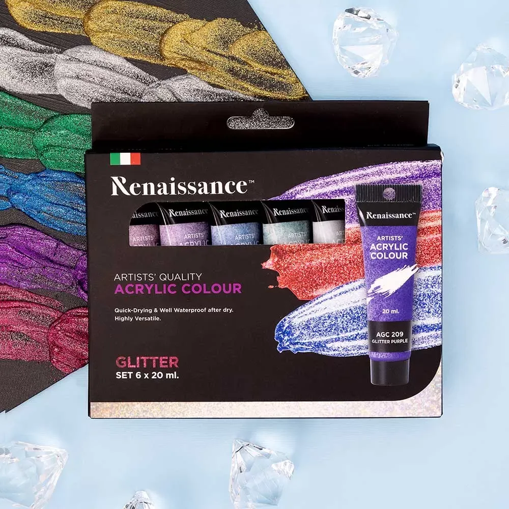 Akryylivärit 6 x 20 ml, glitter