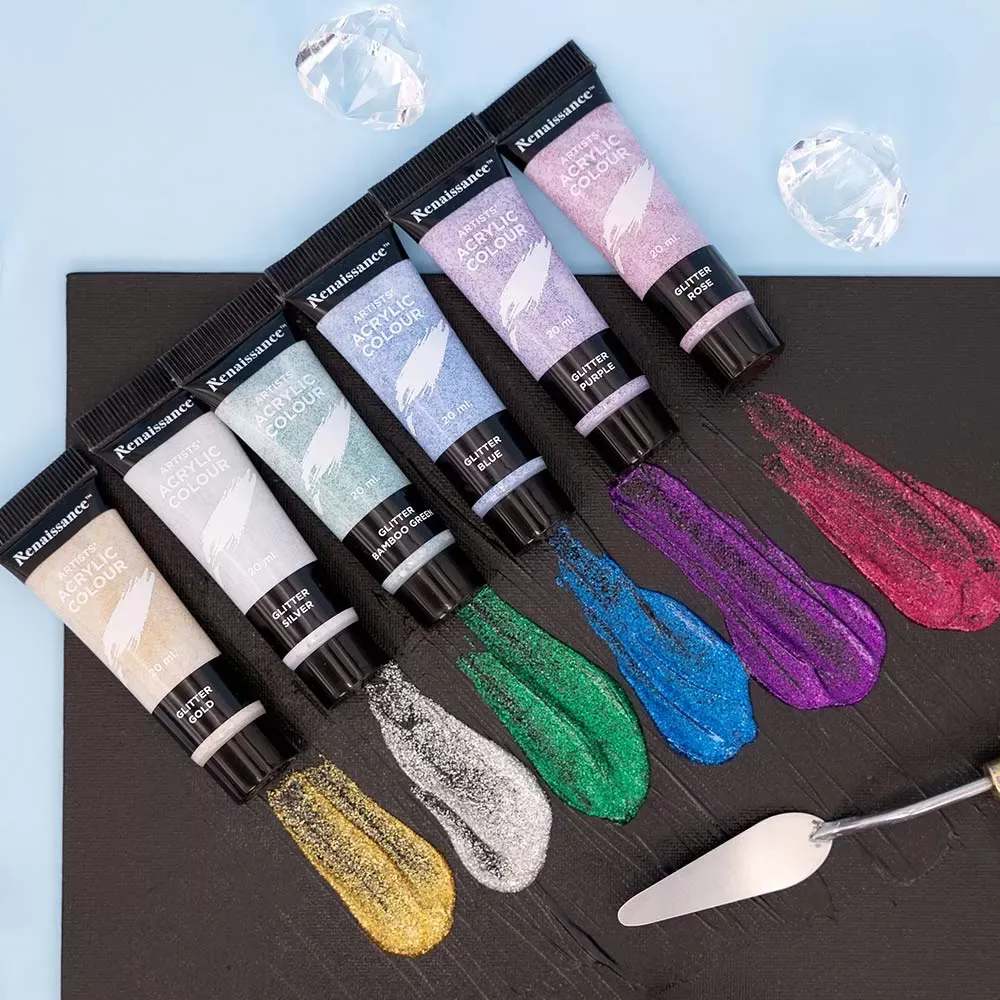 Akryylivärit 6 x 20 ml, glitter