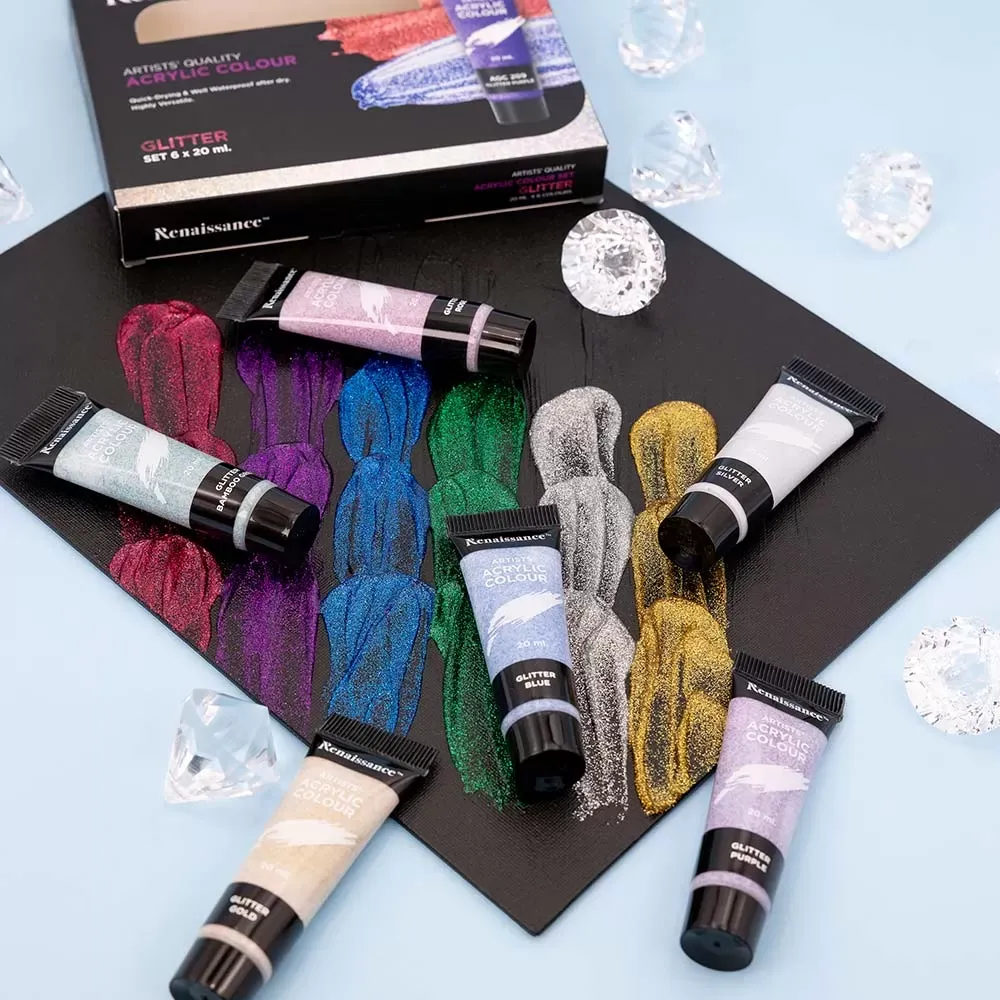 Akryylivärit 6 x 20 ml, glitter