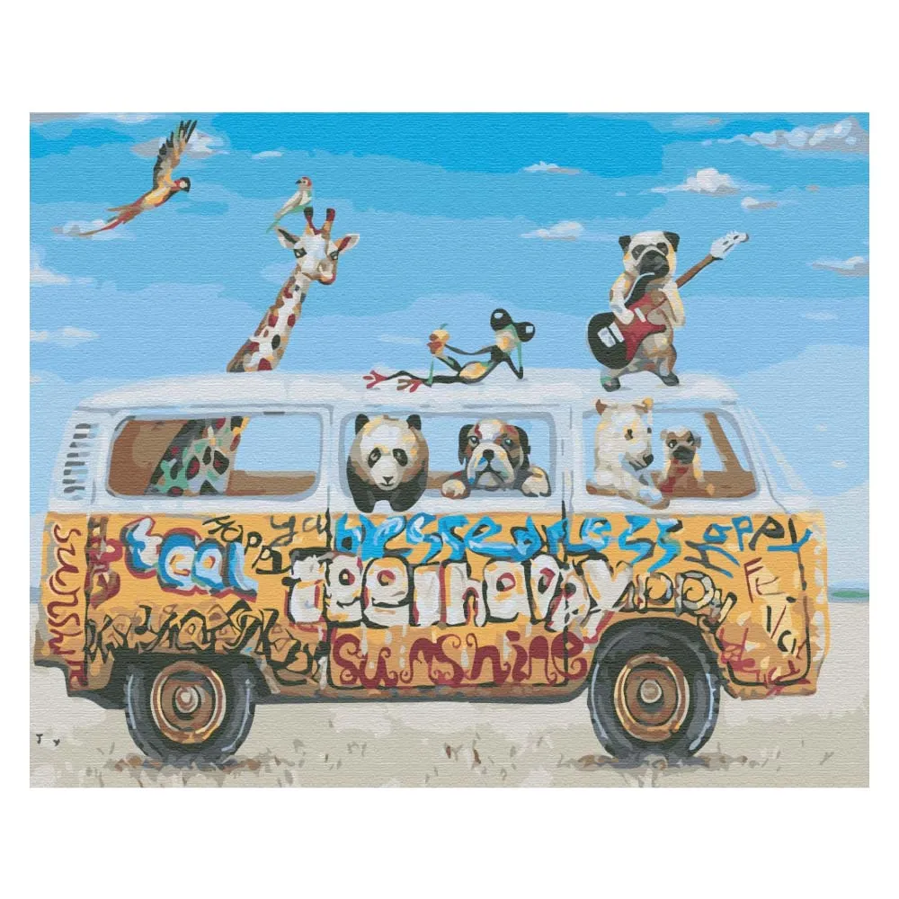 Numeromaalaus eläimet autossa