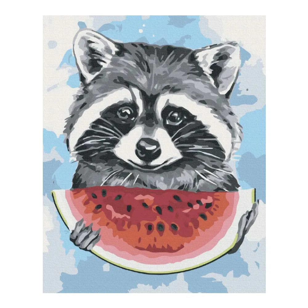 Numeromaalaus pesukarhu ja vesimeloni