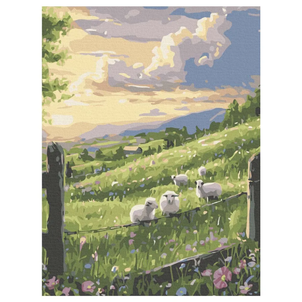 Numeromaalaus lampaat laitumella